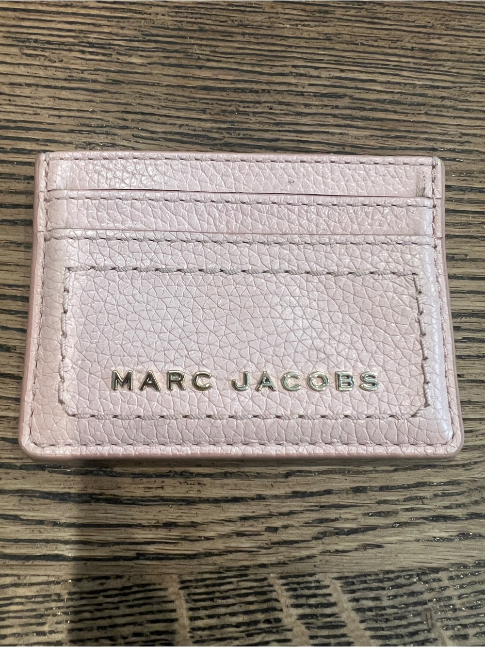 Marc Jacobs Pale Pink Pebbled Leather Card Case with Logo